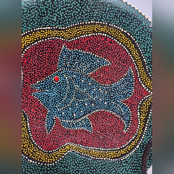 Ceramic Handmade Medium Bowl Decorative Art Dot Painted Fish Ocean Beach - Picture 4 of 9